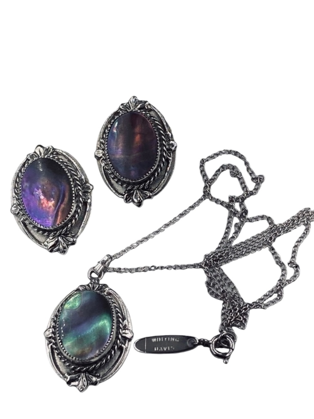 Stunning Whiting & Davis Abalone Shell Set Necklace Earrings